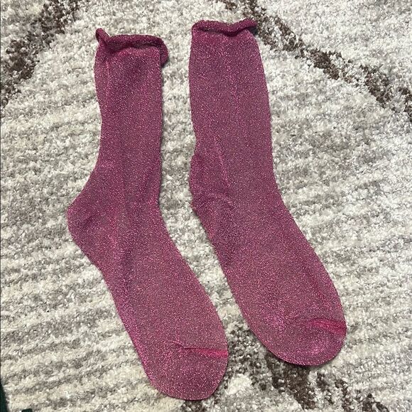 Anthropologie Ruffle Lurex Glitter Socks Pink Glitter - Picture 3 of 4